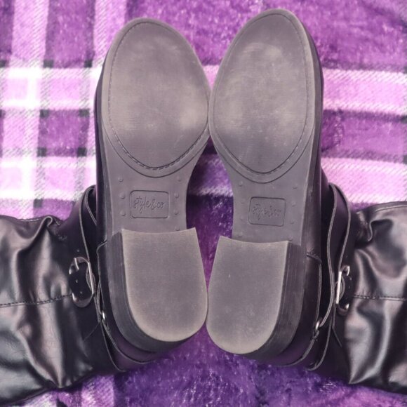 BLACK BUCKLE RIDING BOOTS 7.5 Style & Co Nadine Classic Fall Gothic Calf Office - Picture 8 of 11